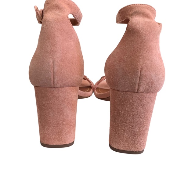 COACH LINK PEONY PINK SUEDE ANKLE STRAP OPEN TOE HEELED SANDALS - Picture 12 of 16